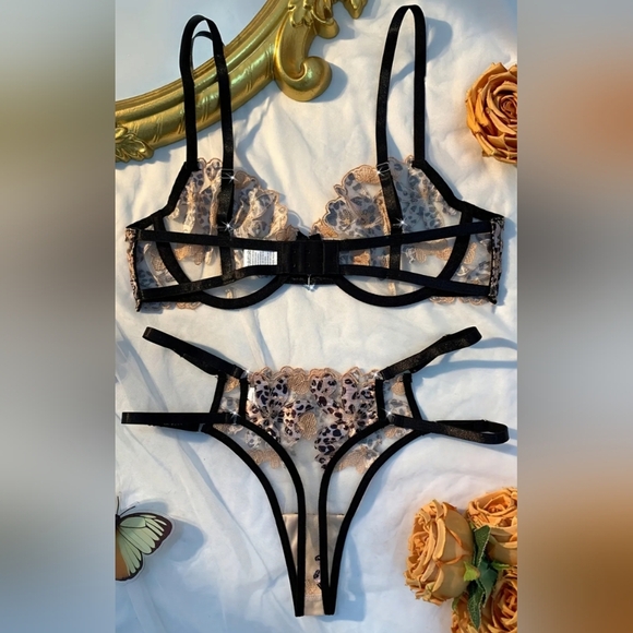 NEW Leopard Cheetah BarbiecoreMobwife Sexy Baddie Print Lace Lingerie Set-(#906) - Picture 2 of 4